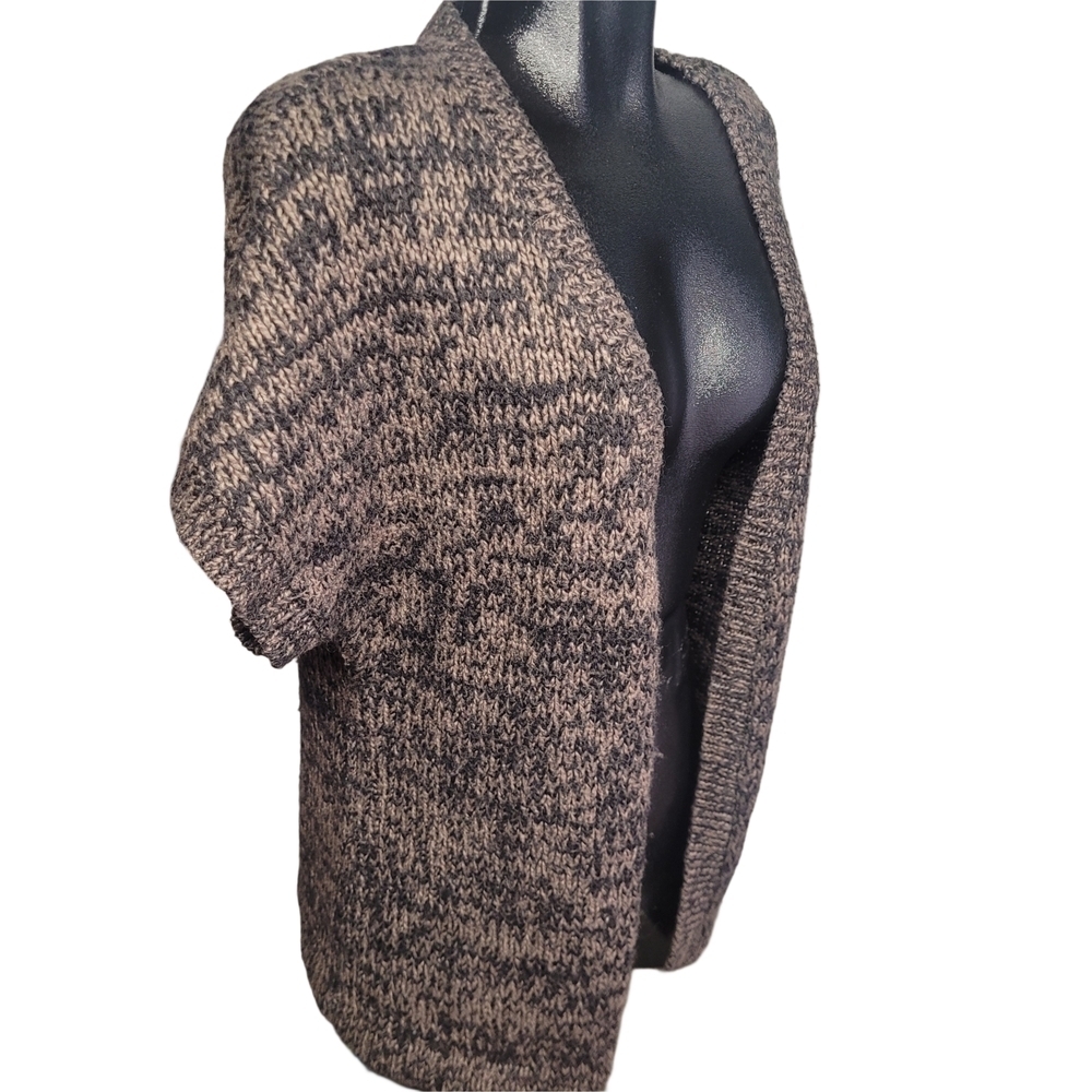 Old Navy Brown and Black Short Sleeve Wool Blend Open Front Cardigan Size M